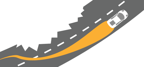 Here you would see a car avoiding a damaged road side showing how Peplink VPN helps you to a stable connection